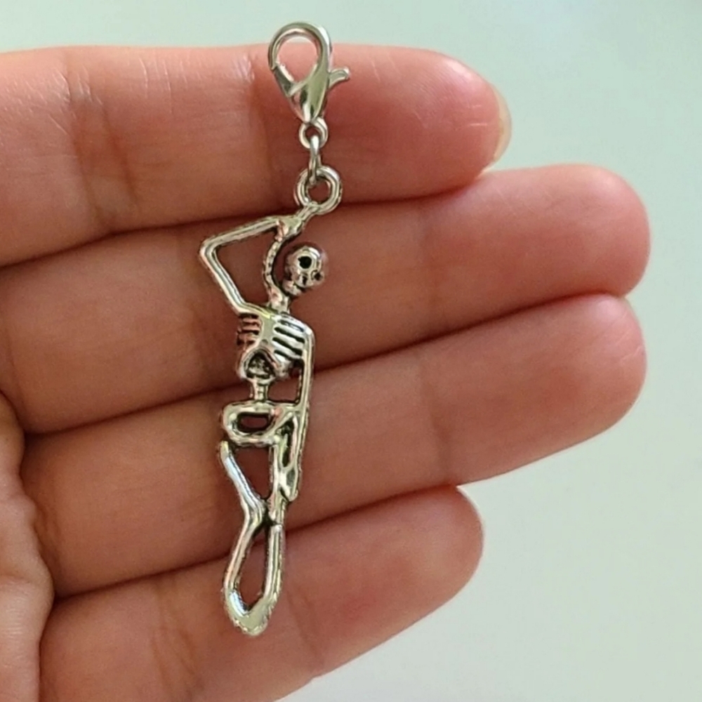 Hanging skeleton planner charm clipon silver